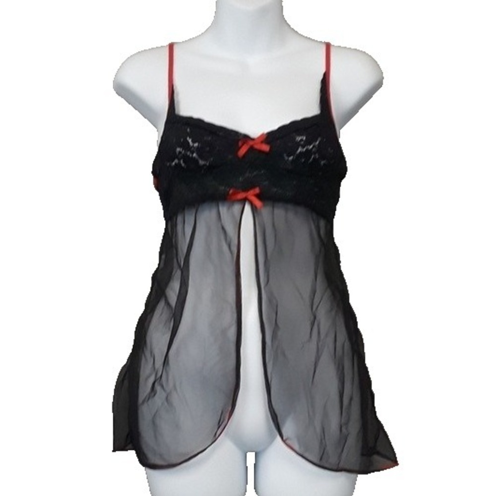 Espiral Babydoll Top Small Black Red Lace Sheer‎ Whimsygoth Grunge Camisole